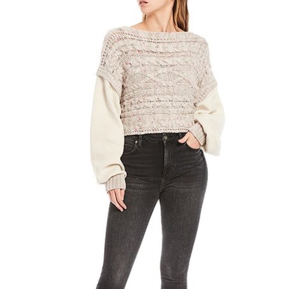 Free People Honey Cable Knit Mixed Media Pullover - Picture 5 of 9